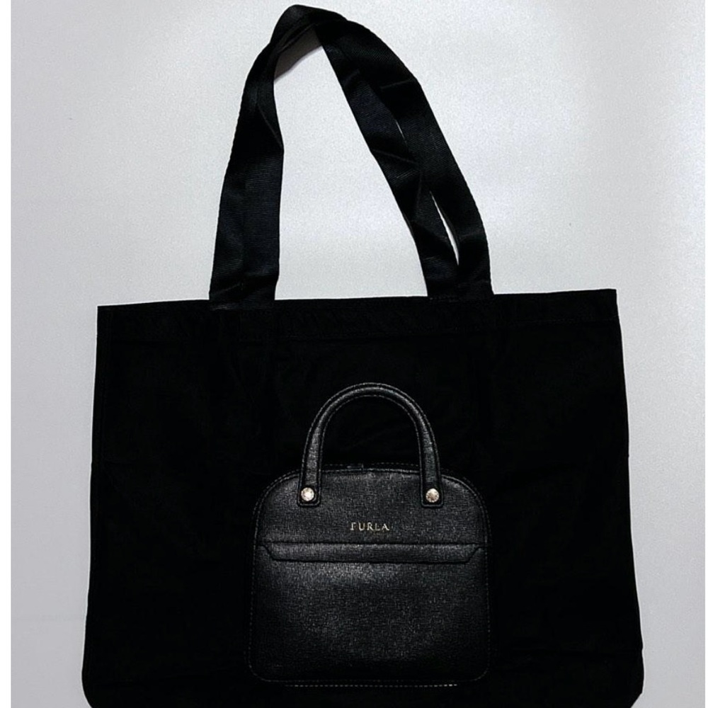 FURLA Black Foladable Shopper Tote - Rare - Picture 3 of 16